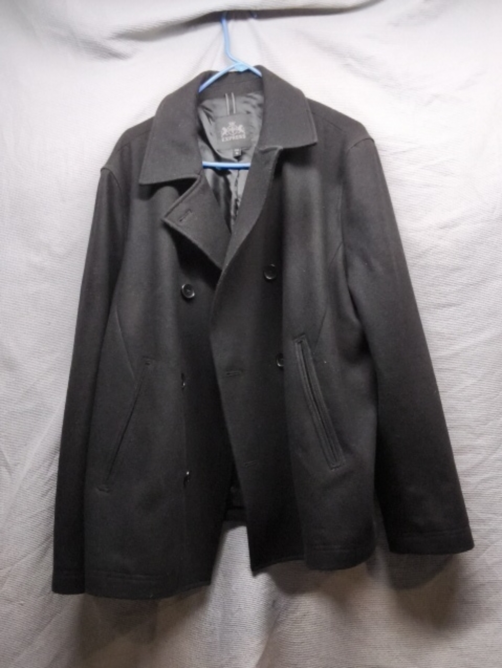 Express Men’s XL Black 60% Wool Peacoat Double Breasted Old Money Classic